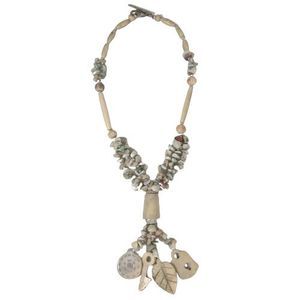 Semi Precious Mother of Pearl MOP Stone Necklace Hand Carved Beads Charms 30"